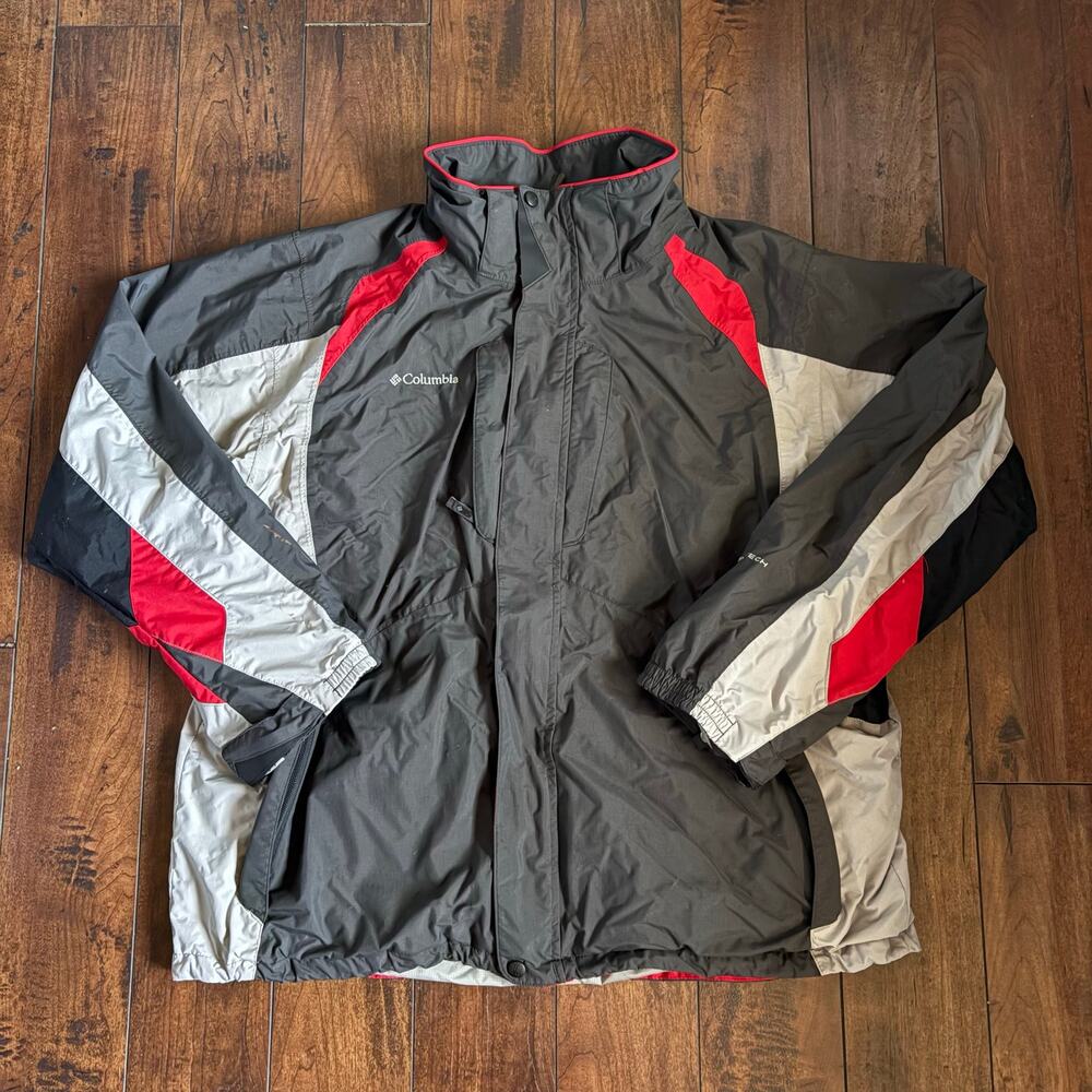 Columbia Interchange Windbreaker Jacket Mens XL Gray Lined Outdoors Hiking